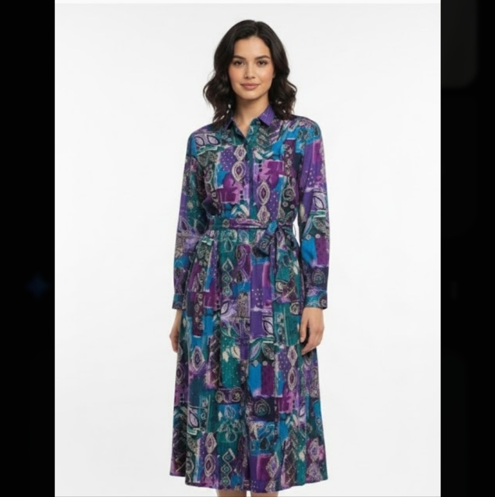 Vintage California Design Dorothy Samuel Shirt Dress Midi Purple Retro 8